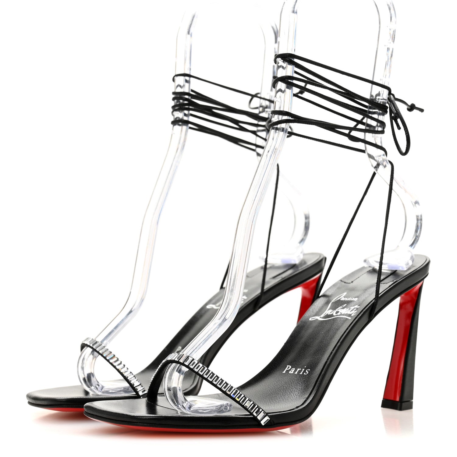 Christian Louboutin Kid Suede Condora Lacestrass 85 Sandals 37.5 Black 4 of 9