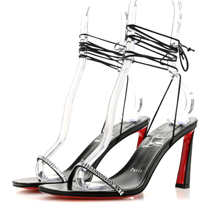 Christian Louboutin Kid Suede Condora Lacestrass 85 Sandals 37.5 Black 4 of 9