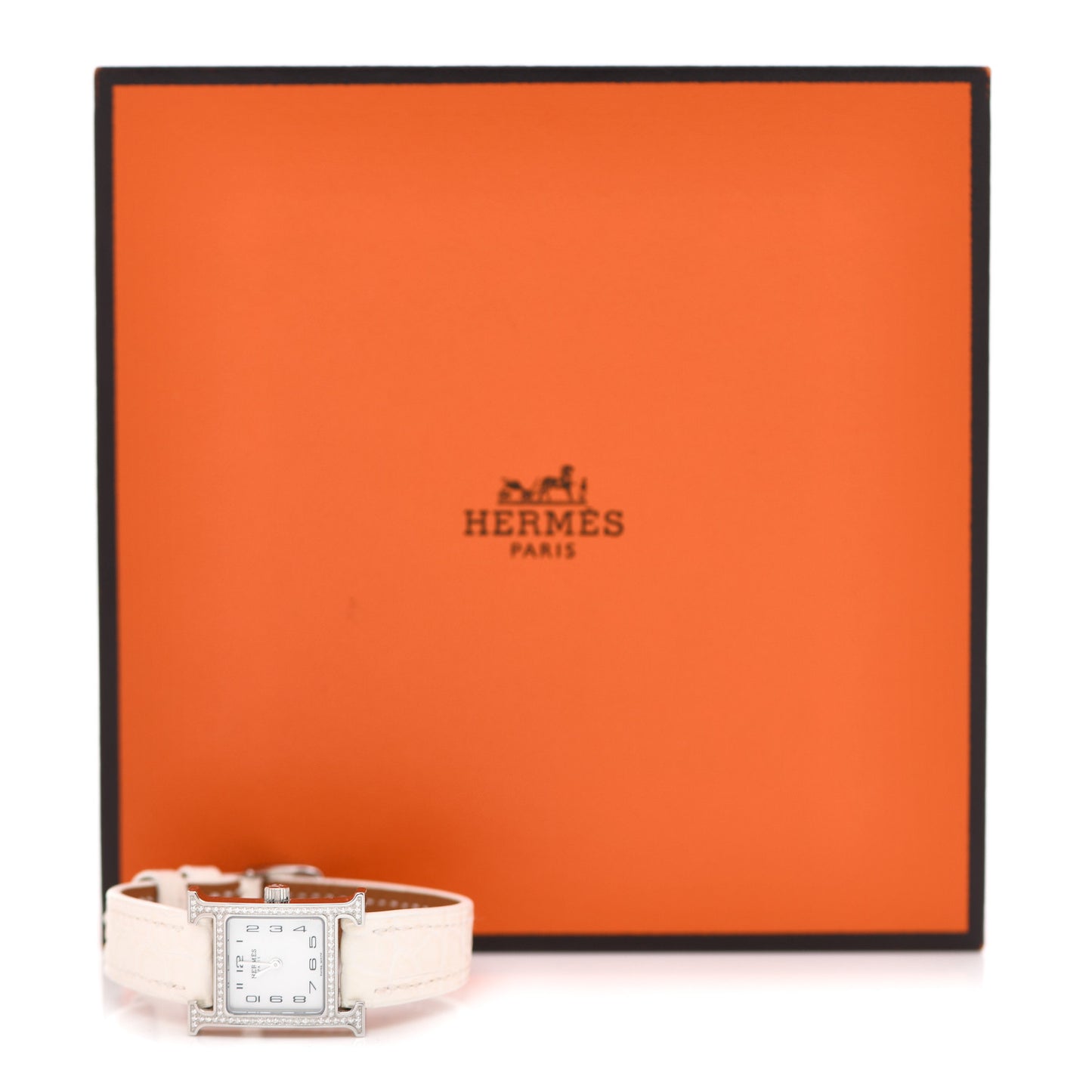 Stainless Steel Alligator Diamond Bezel Mother of Pearl 17.2mm Heure H Hour Quartz Watch Blanc