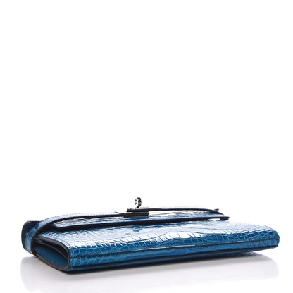 Hermes Shiny Alligator Kelly Longue Wallet Bleu Izmir 4 of 8