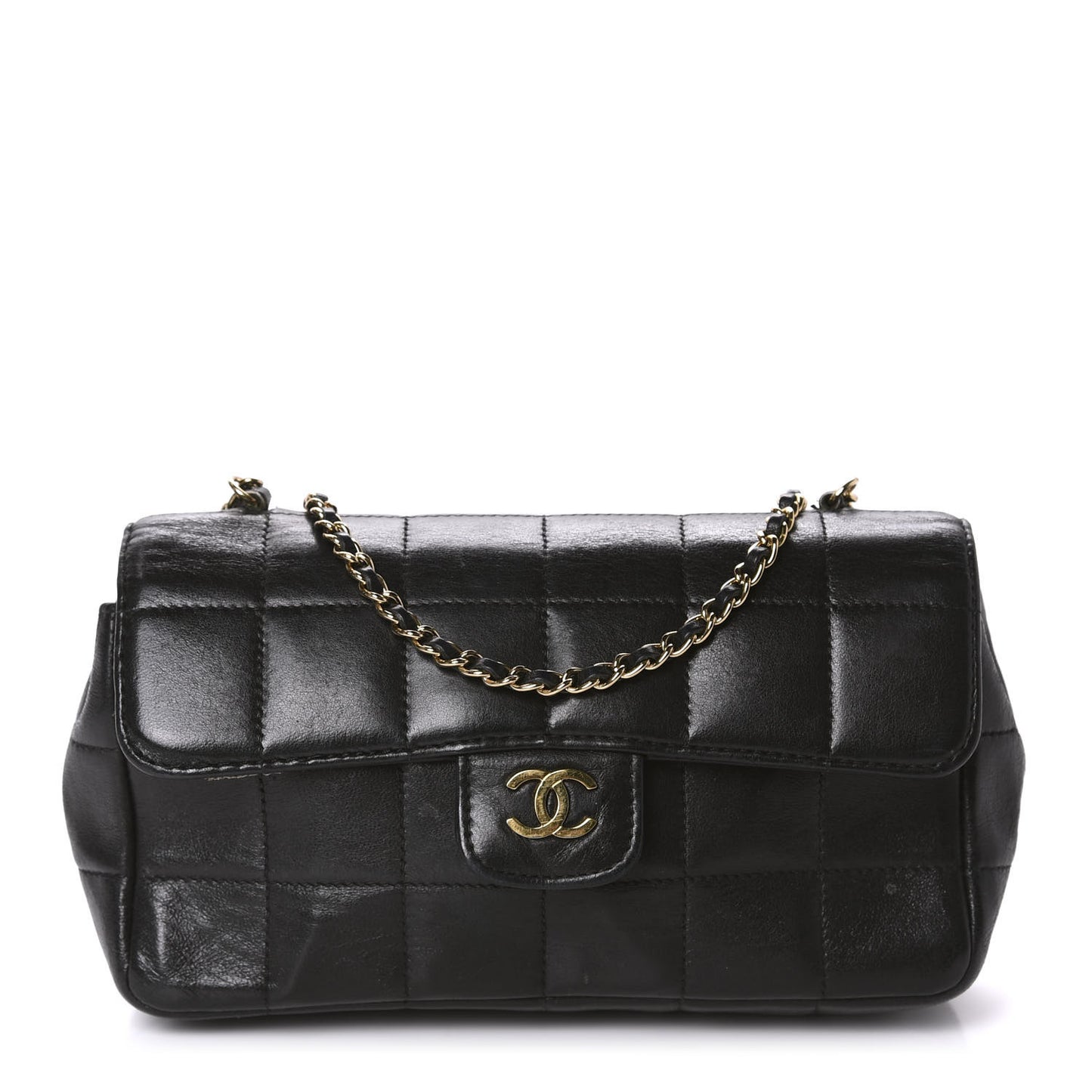 Lambskin Quilted Mini Chocolate Bar Camellia Flap Black