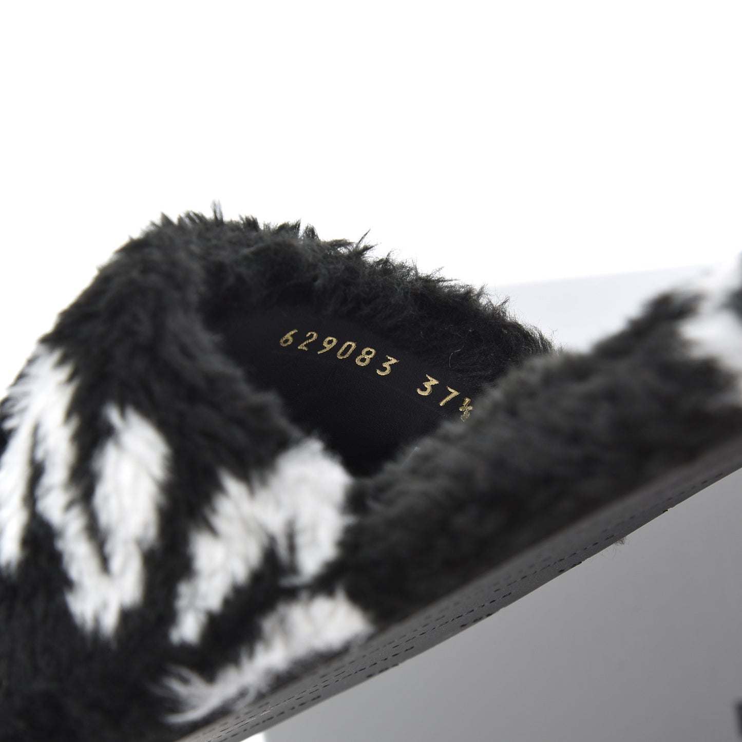 Fur Slide Sandals 37.5 Black White