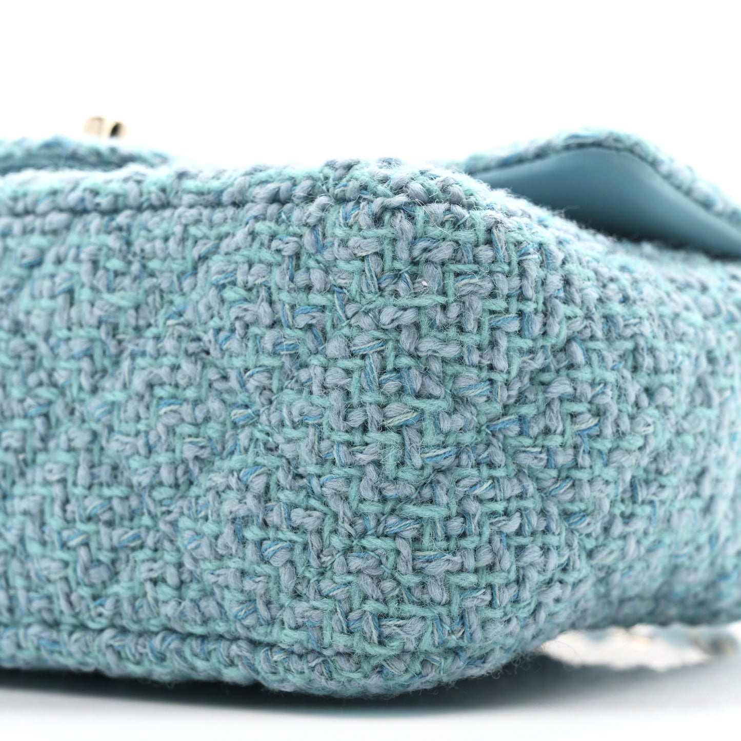 Wool Tweed Quilted Mini Rectangular Flap Turquoise Light Blue