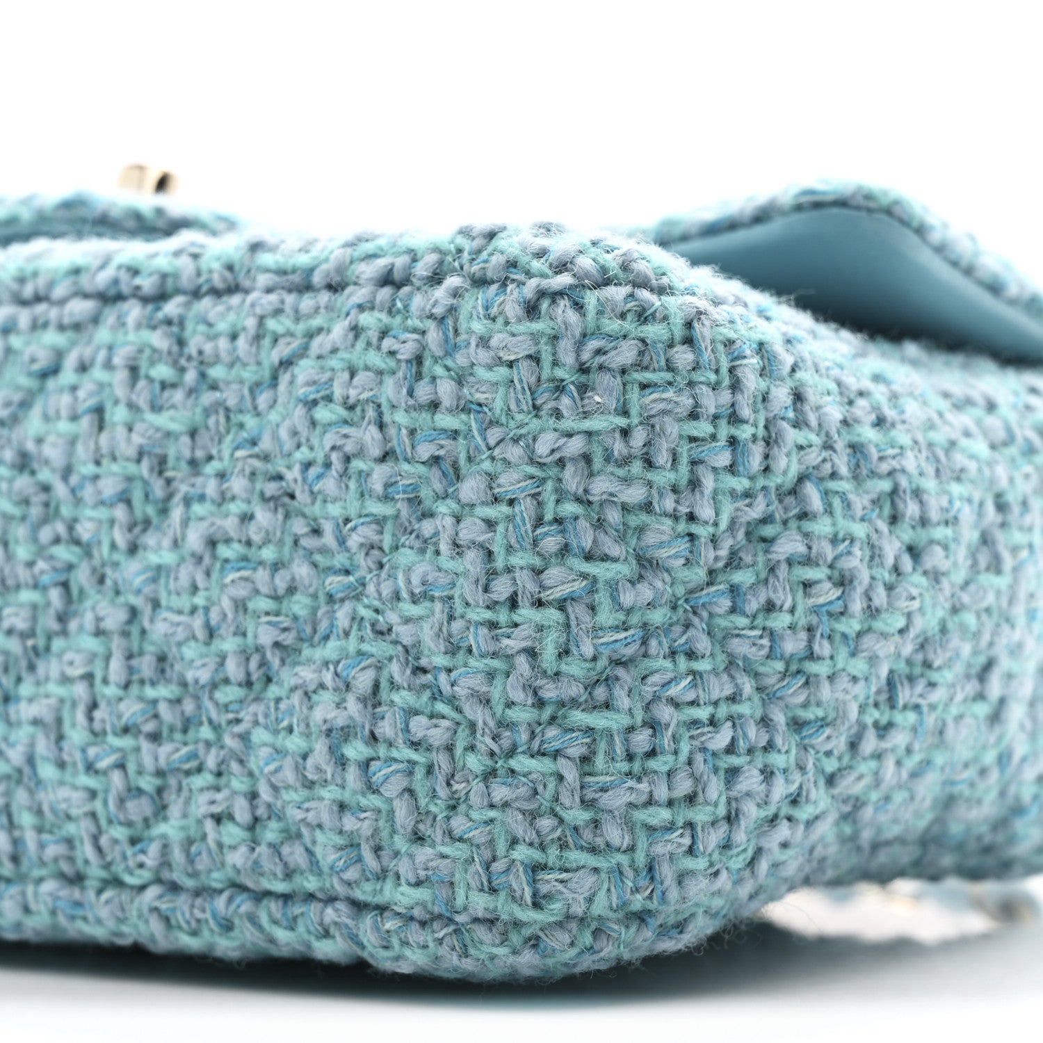 Chanel Wool Tweed Quilted Mini Rectangular Flap Turquoise Light Blue 10 of 11