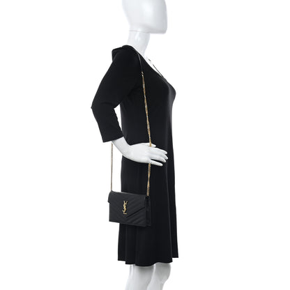 Saint Laurent Grain De Poudre Matelasse Chevron Monogram Envelope Chain Wallet Black 2 of 10
