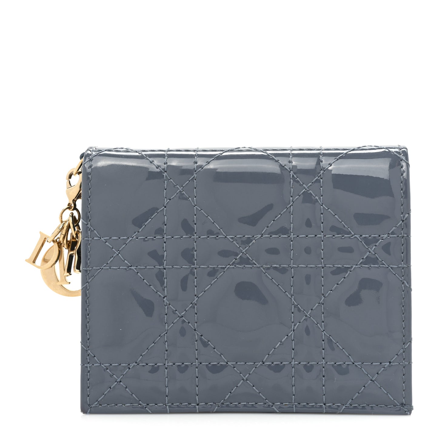 Patent Cannage Mini Lady Dior Wallet Gray Stone