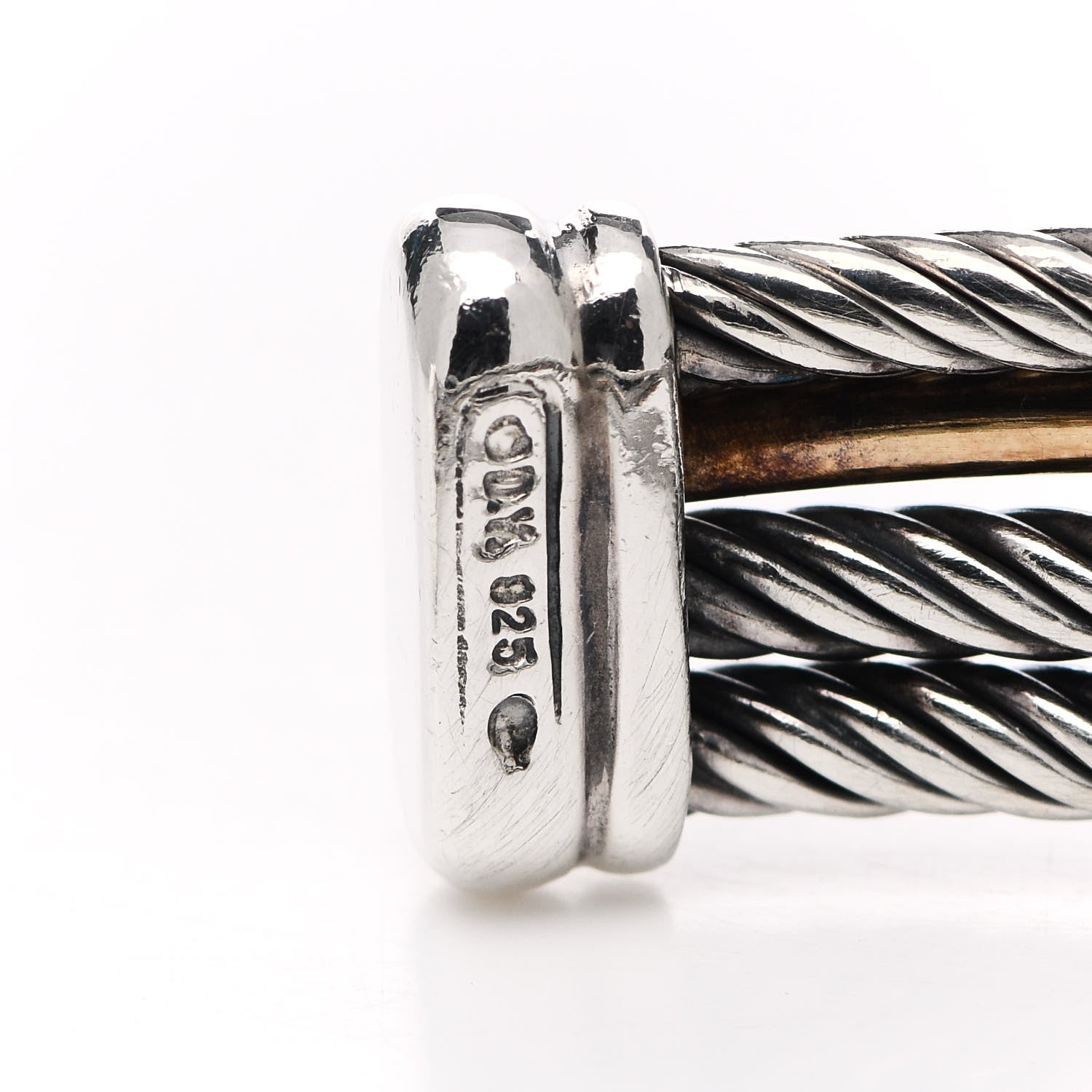 David Yurman Sterling Silver 18K Yellow Gold Crossover Three Row Cuff Bracelet 4 of 4
