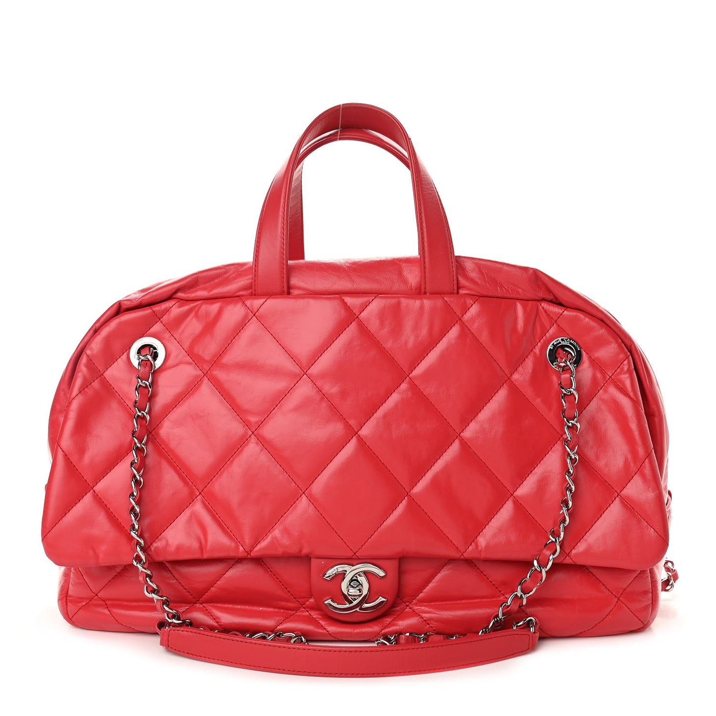 Aged Calfskin Quilted Medium Express Bowling Bag Red