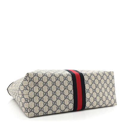 Gucci GG Supreme Monogram Textured Calfskin Web Medium Ophidia Shopping Tote Beige Blue 4 of 9