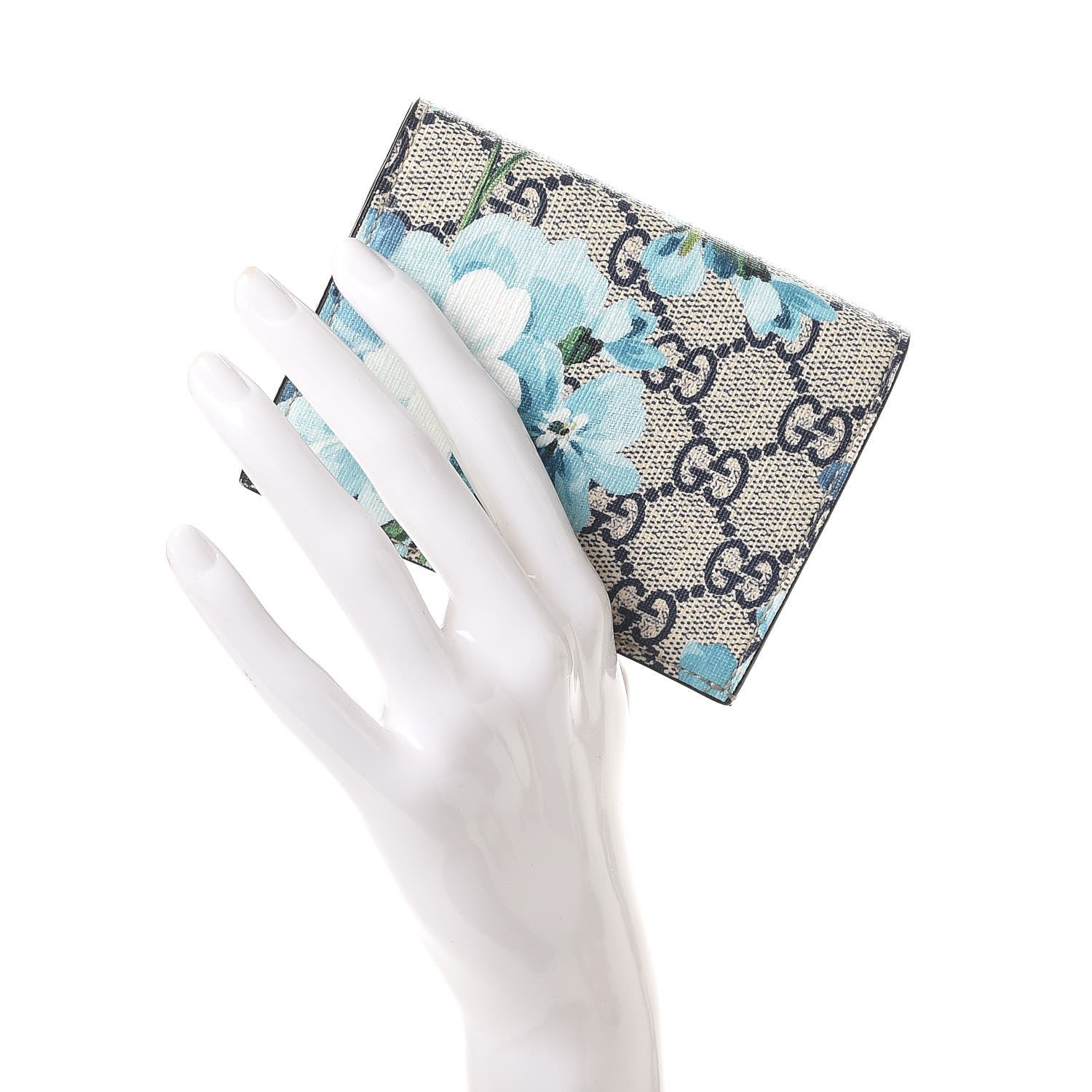 Gucci GG Supreme Monogram Blooms Card Case Beige Blue Navy Hibiscus Red 2 of 11