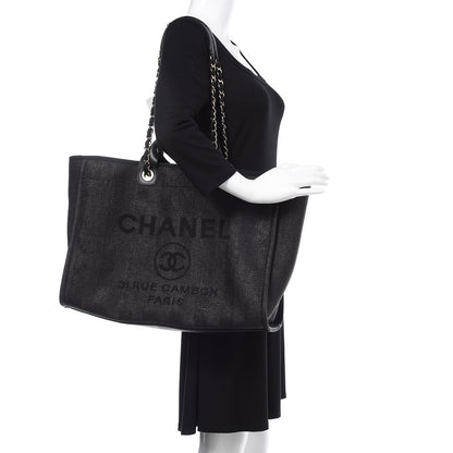 Chanel Straw Raffia Calfskin Striped Large Deauville Tote Black 2 of 10