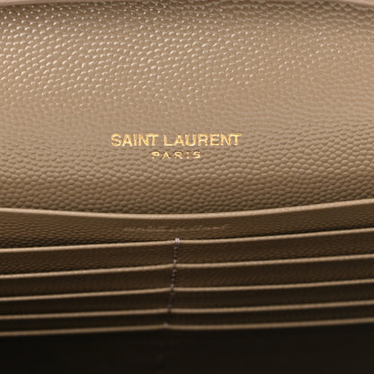 Saint Laurent Grain De Poudre Mixed Matelasse Triquilt Monogram Chain Wallet Dark Beige 5 of 11