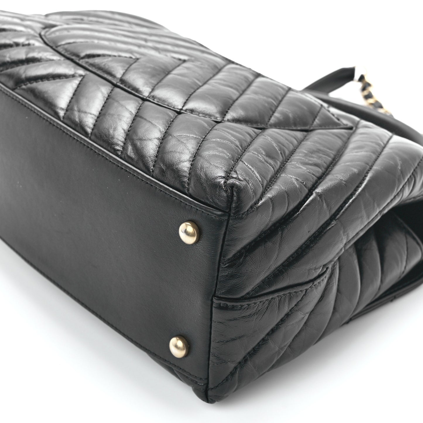 Aged Calfskin Chevron Quilted Small Coco Handle Flap Black