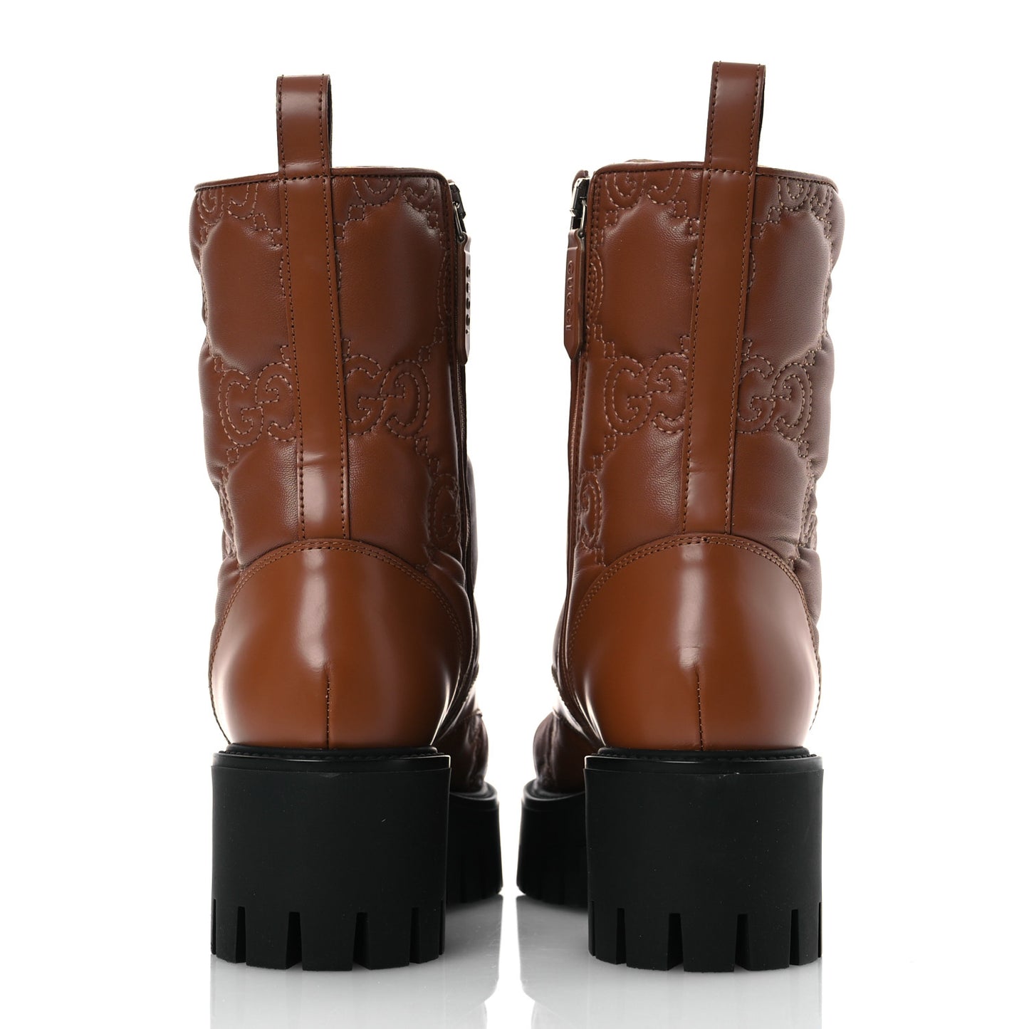 Cordovan Lux Nappa GG Matelasse Lace Up 60mm Combat Boots 36 Dark Hazel Brown
