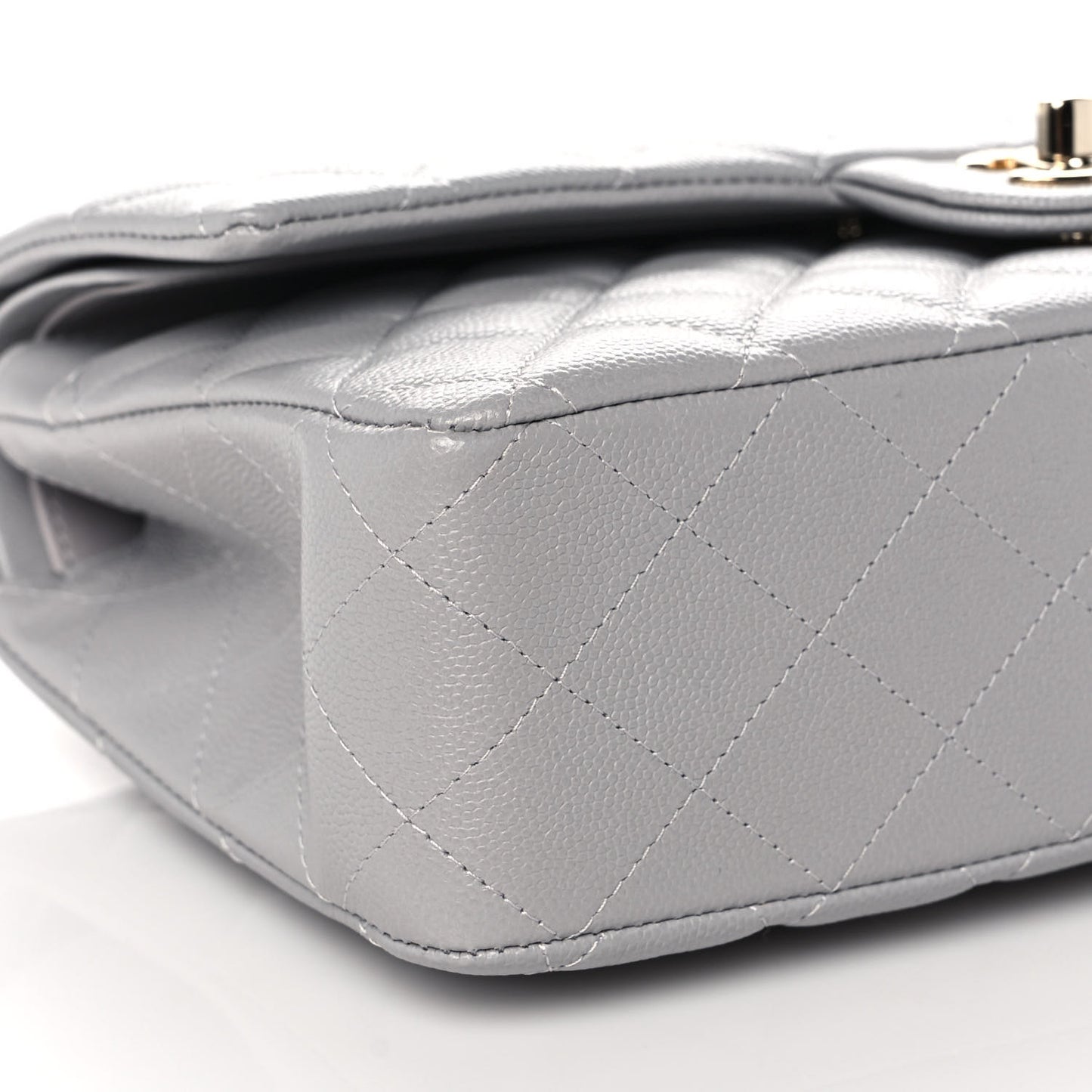 Caviar Quilted Medium Double Flap Grey