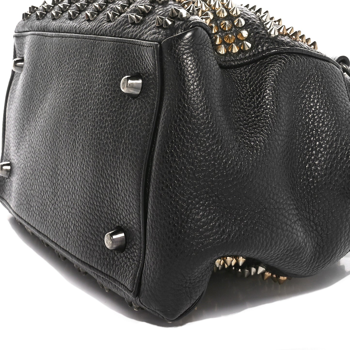 Calfskin Mix Chevron Spikes Small Panettone Bowling Bag Black