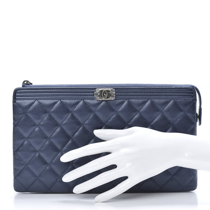 Chanel Metallic Caviar Quilted Small Zipped Boy Pouch Navy 2 of 8