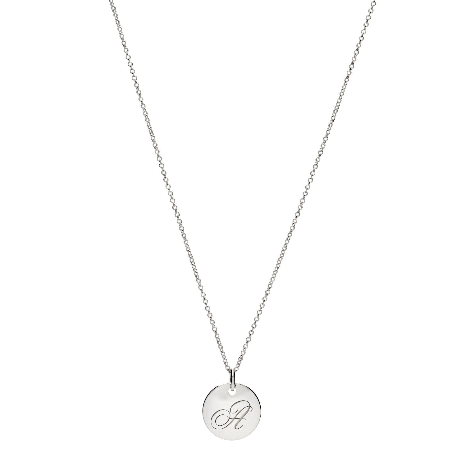Tiffany Sterling Silver Letter A Disc Pendant Necklace 1 of 7
