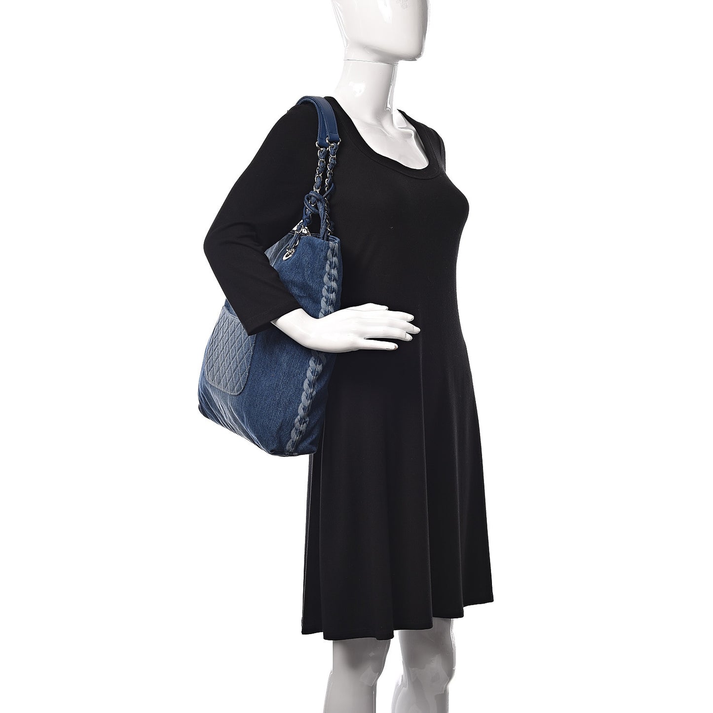 Denim Printed Shopping Bag Blue