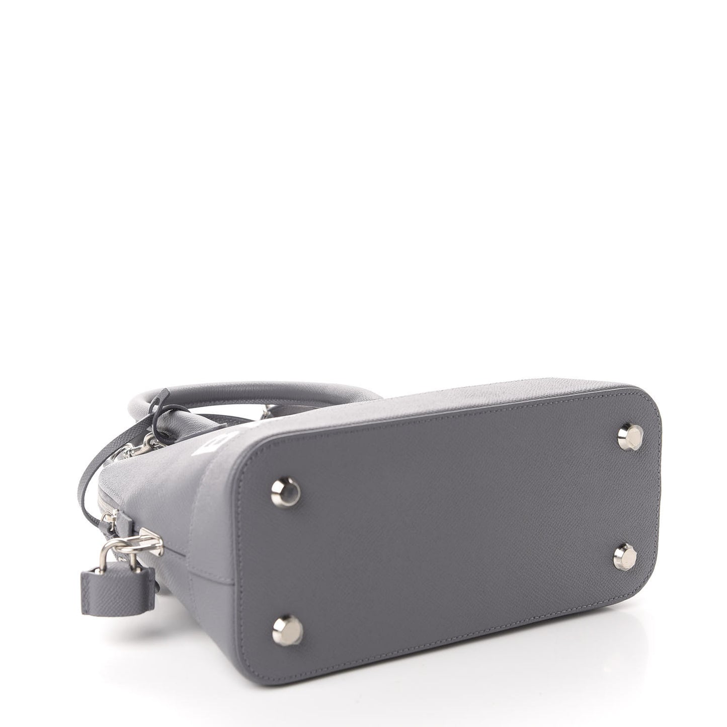 Signature Grained Calfskin Logo S Ville Top Handle Bag Gris Perle Fonce White