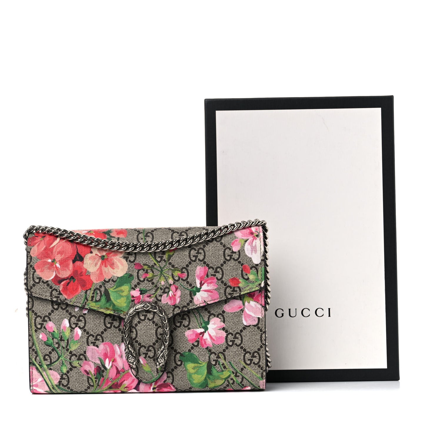 GG Supreme Monogram Blooms Mini Dionysus Chain Wallet Beige Multicolor Dry Rose