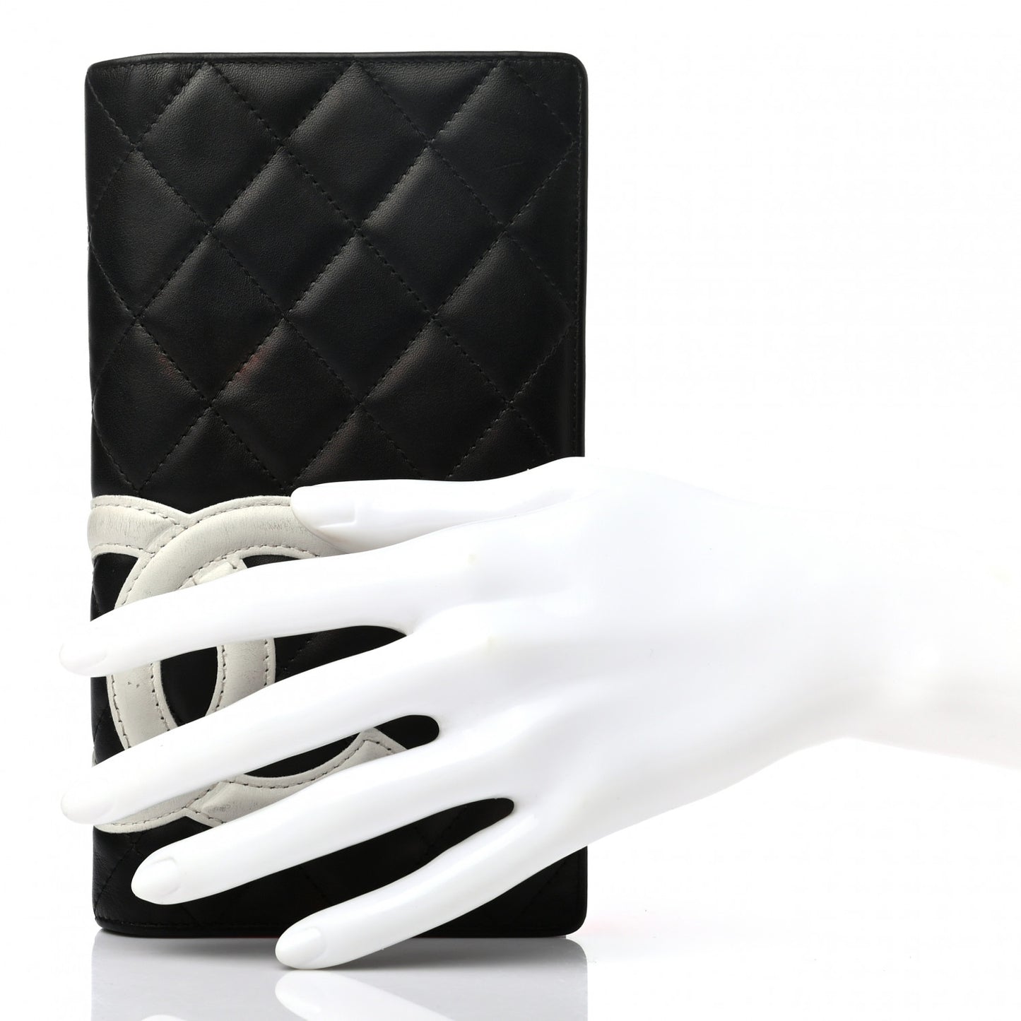 Calfskin Quilted Cambon Yen Wallet Black White