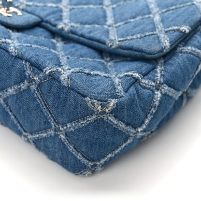 Chanel Denim Quilted Large Distressed Single Flap Blue 11 of 14