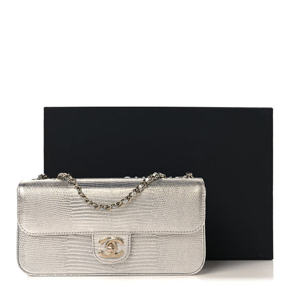 Chanel Metallic Calfskin Lizard Embossed Small East West Flap Silver 11 of 11