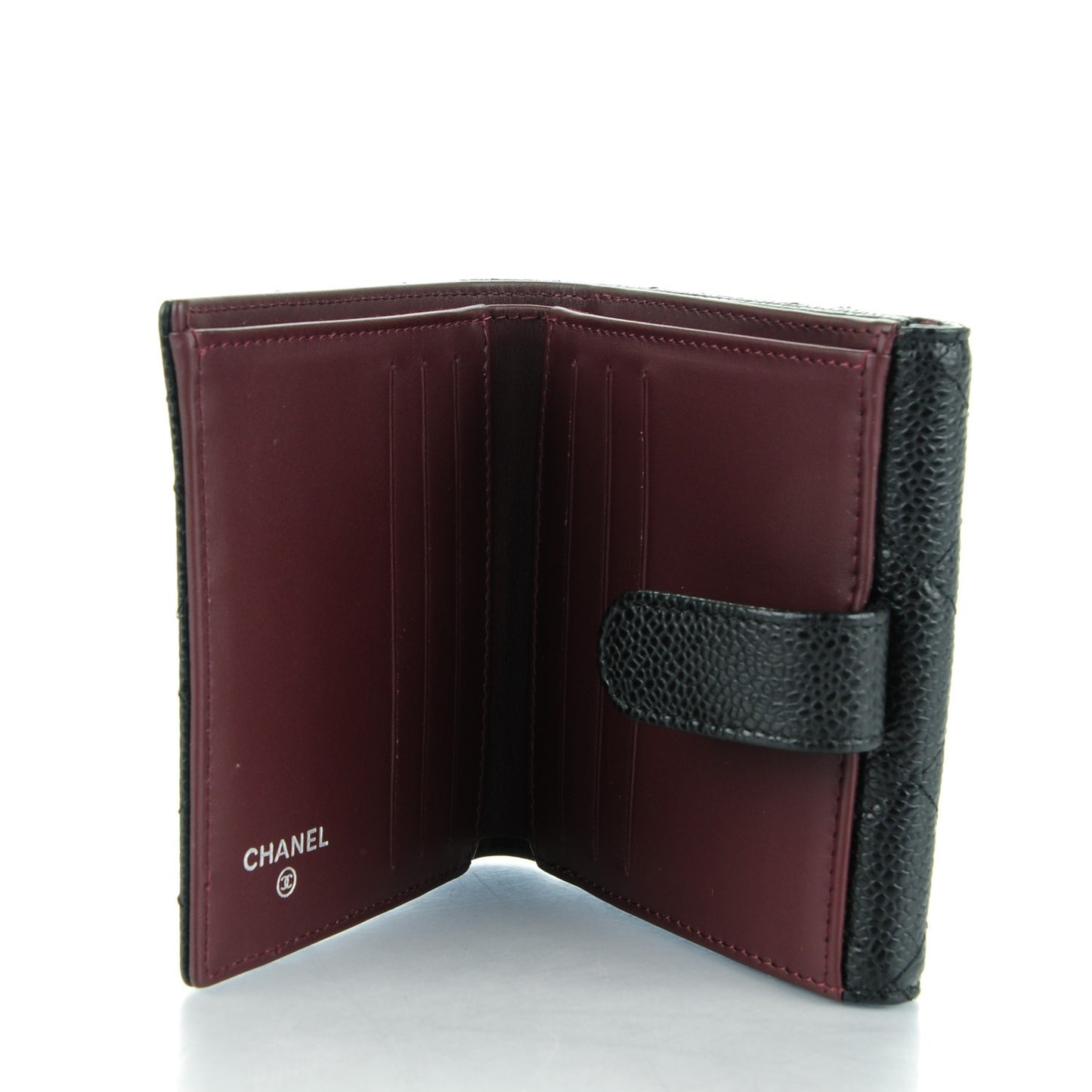 Caviar Quilted Compact French Flap Wallet Black