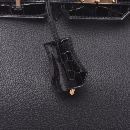 Hermes Taurillon Novillo Shiny Niloticus Crocodile Birkin Touch 25 Black 34 of 42