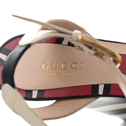 Gucci Nappa Striped Sally Platform Wedge Sandals 37 Navy Ivory 8 of 17