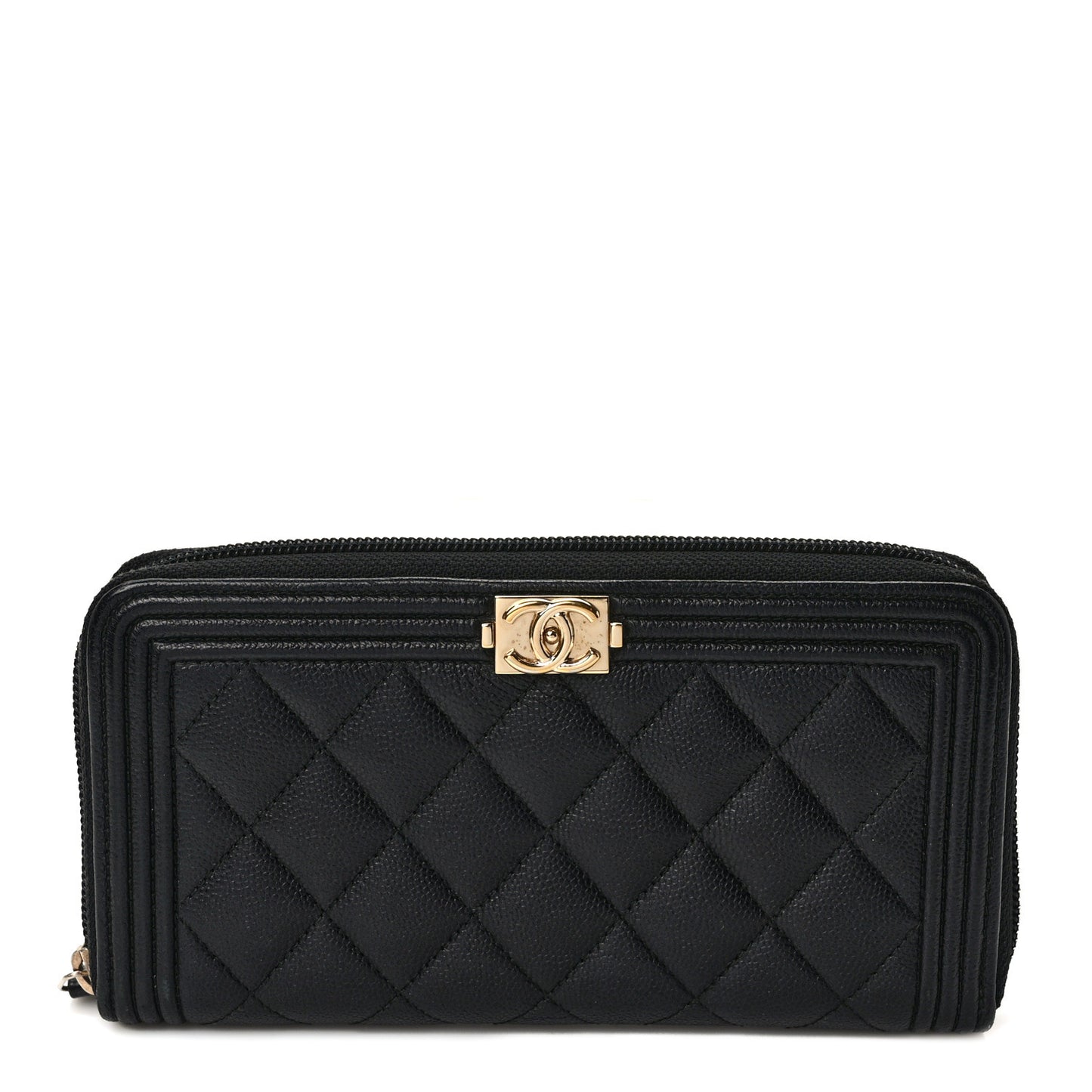 Caviar Quilted Boy Long Zip Around Wallet Black