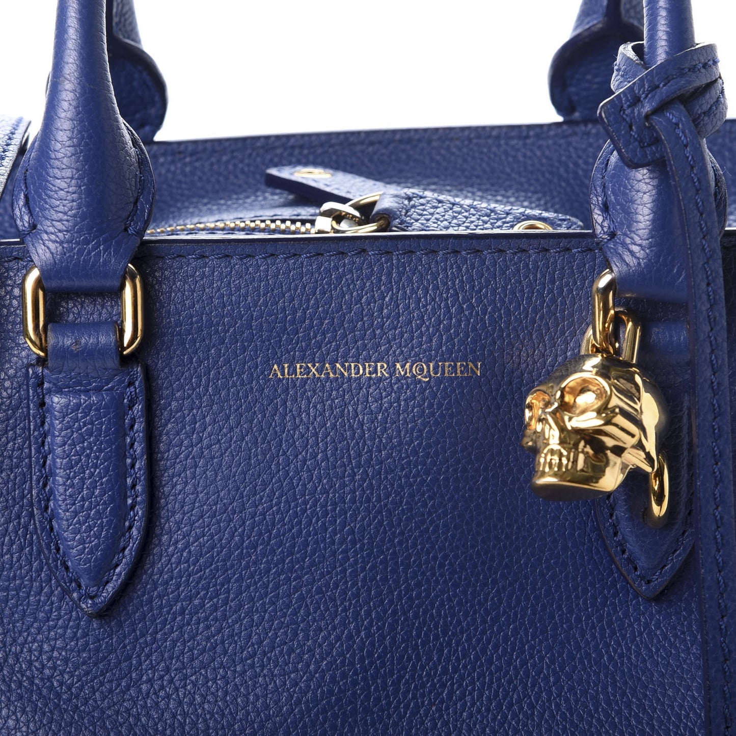 Pebbled Calfskin Small Skull Padlock Zip Around Tote Ultramarine