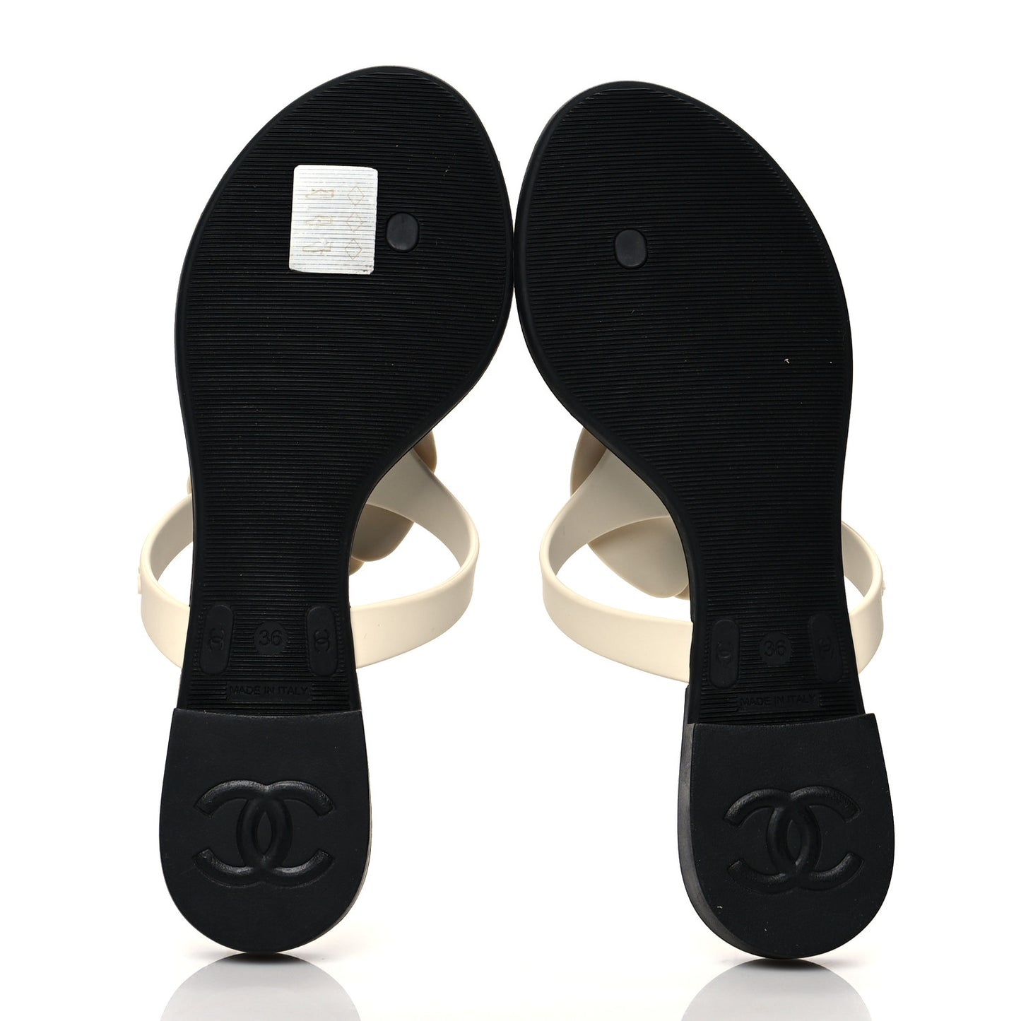 Jelly Quilted Camellia Thong Sandals 36 White Black