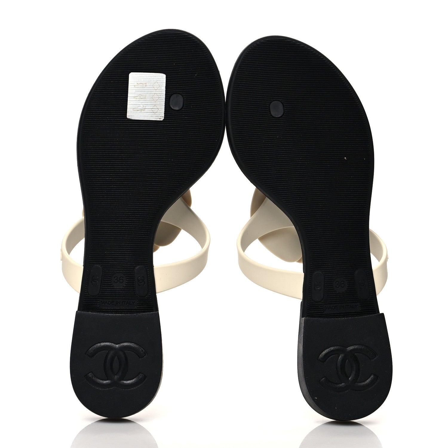 Chanel Jelly Quilted Camellia Thong Sandals 36 White Black 5 of 7