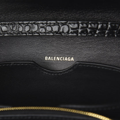 Balenciaga Shiny Calfskin Crocodile Embossed Small B Bag Black 7 of 9