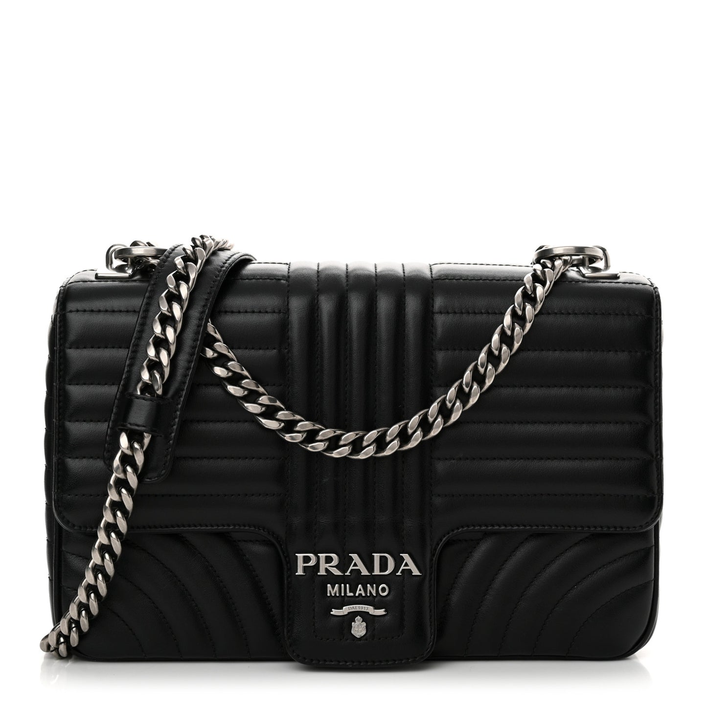 Soft Calfskin Impunture Diagramme Large Chain Flap Shoulder Bag Black