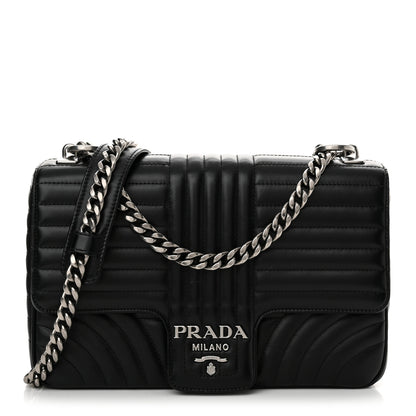 Prada Soft Calfskin Impunture Diagramme Large Chain Flap Shoulder Bag Black 1 of 12