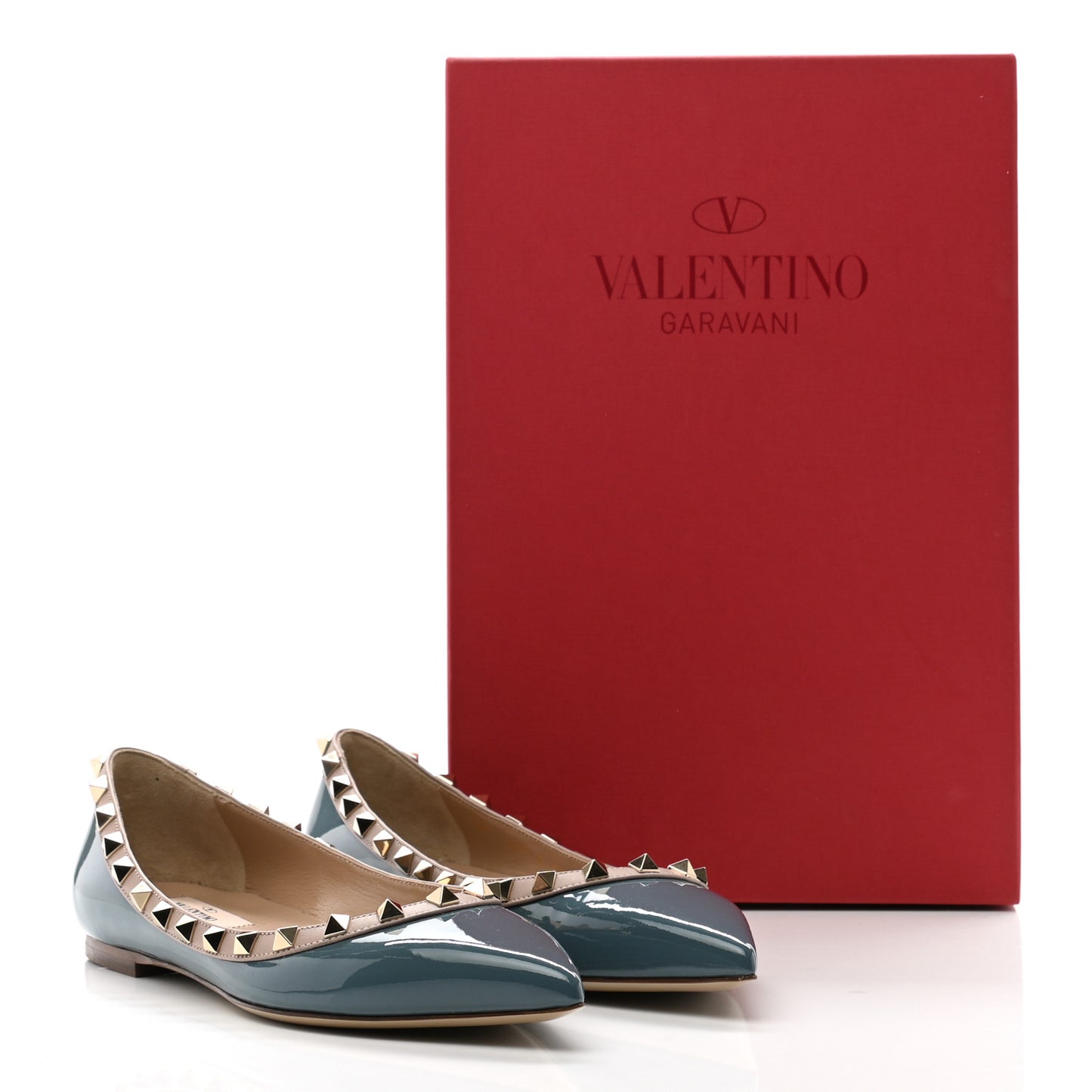 Patent Calfskin Rockstud Ballerina Flats 36.5 Amadeus Poudre