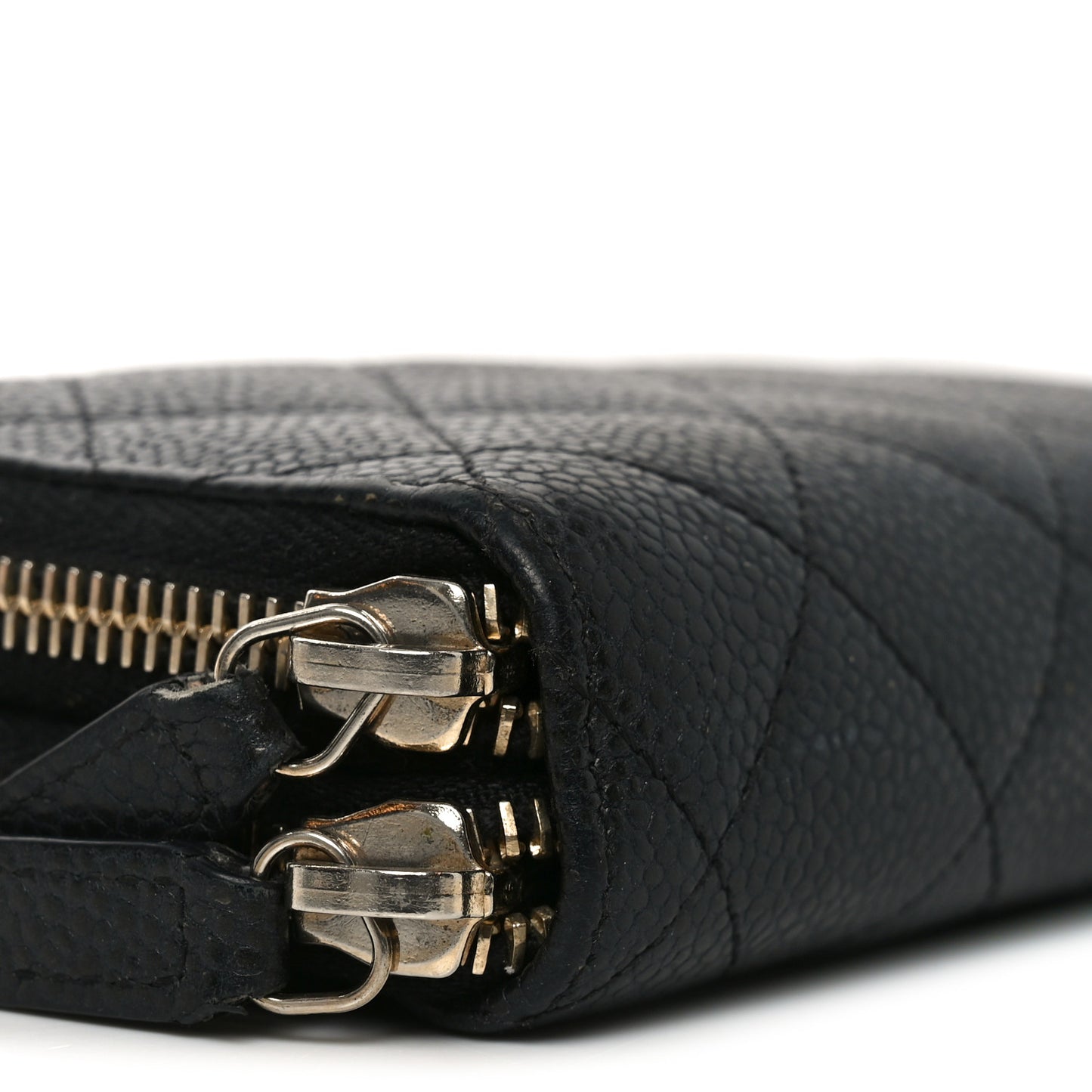 Caviar Quilted Large Gusset Double Zip Around Wallet  Black
