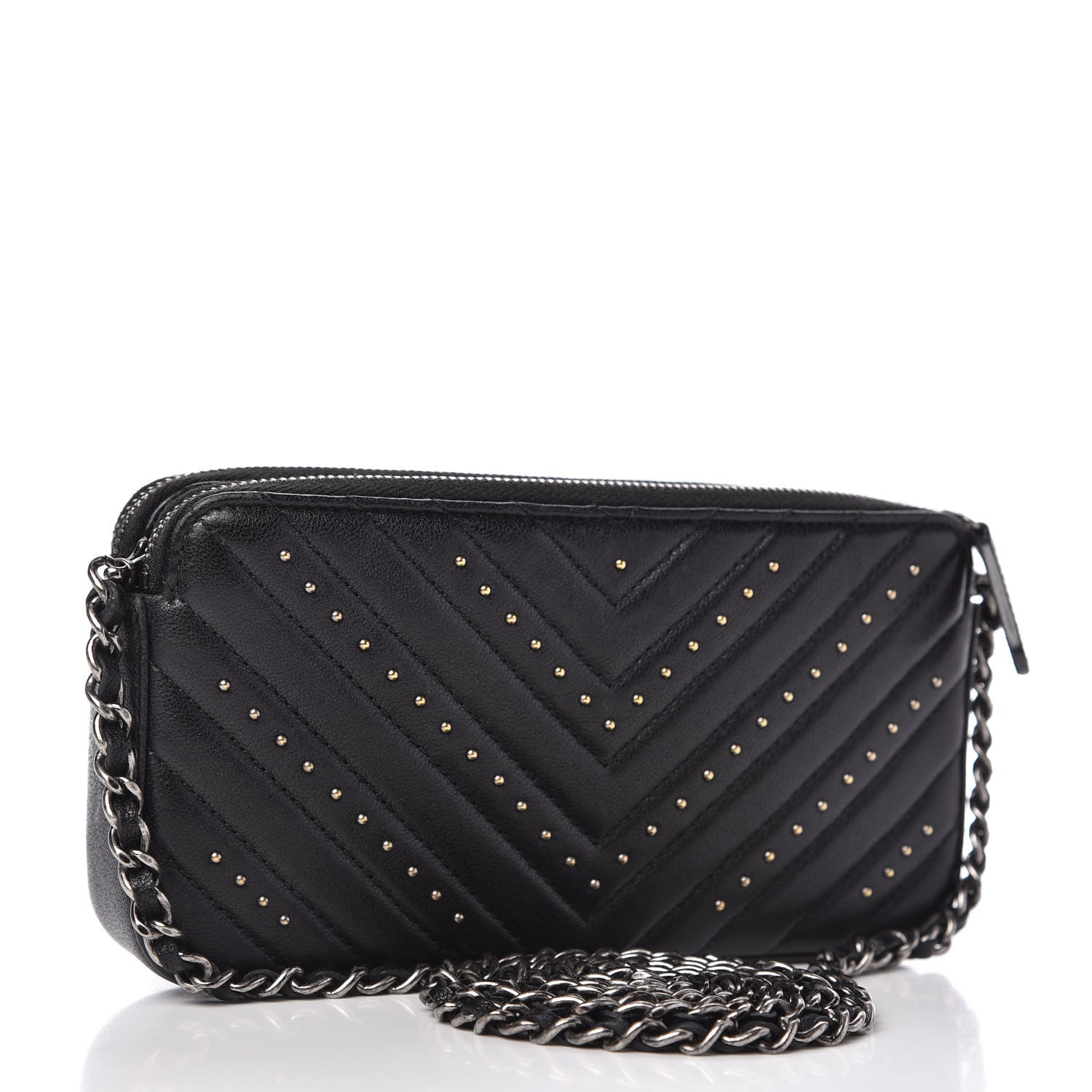 Chanel Sheepskin Chevron Quilted Studded Reissue Small Clutch With Chain Black 3 of 11