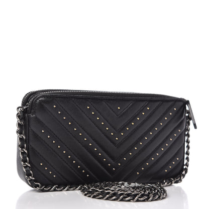 Chanel Sheepskin Chevron Quilted Studded Reissue Small Clutch With Chain Black 3 of 11