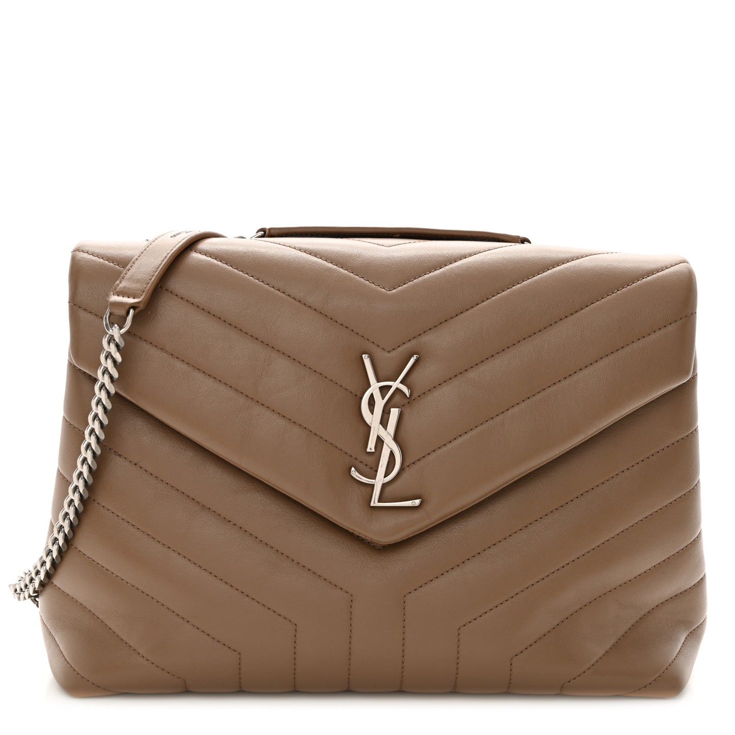 Calfskin Y Quilted Monogram Medium Loulou Chain Satchel Dark Beige