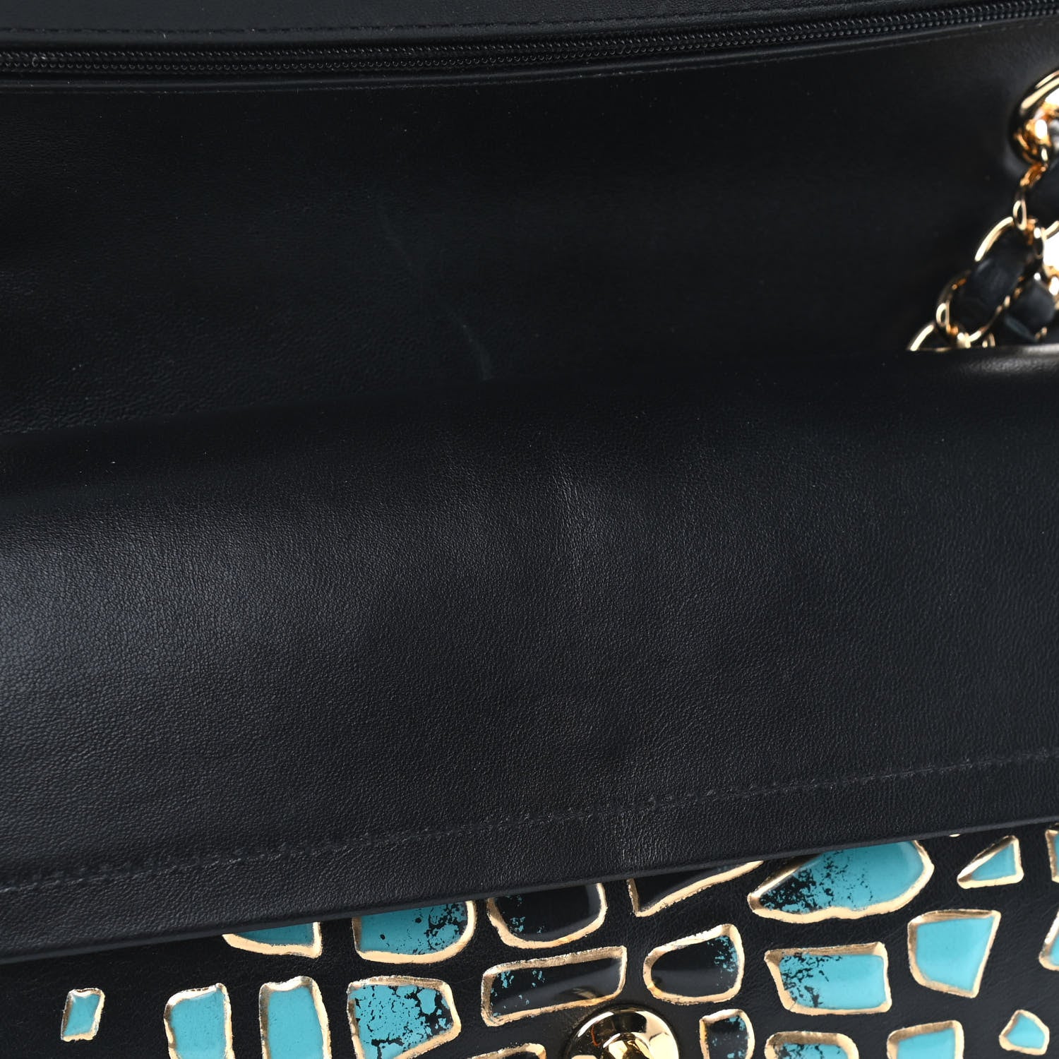 Chanel Lambskin Resin Medium Double Flap Black Turquoise 10 of 13