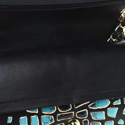 Chanel Lambskin Resin Medium Double Flap Black Turquoise 10 of 13