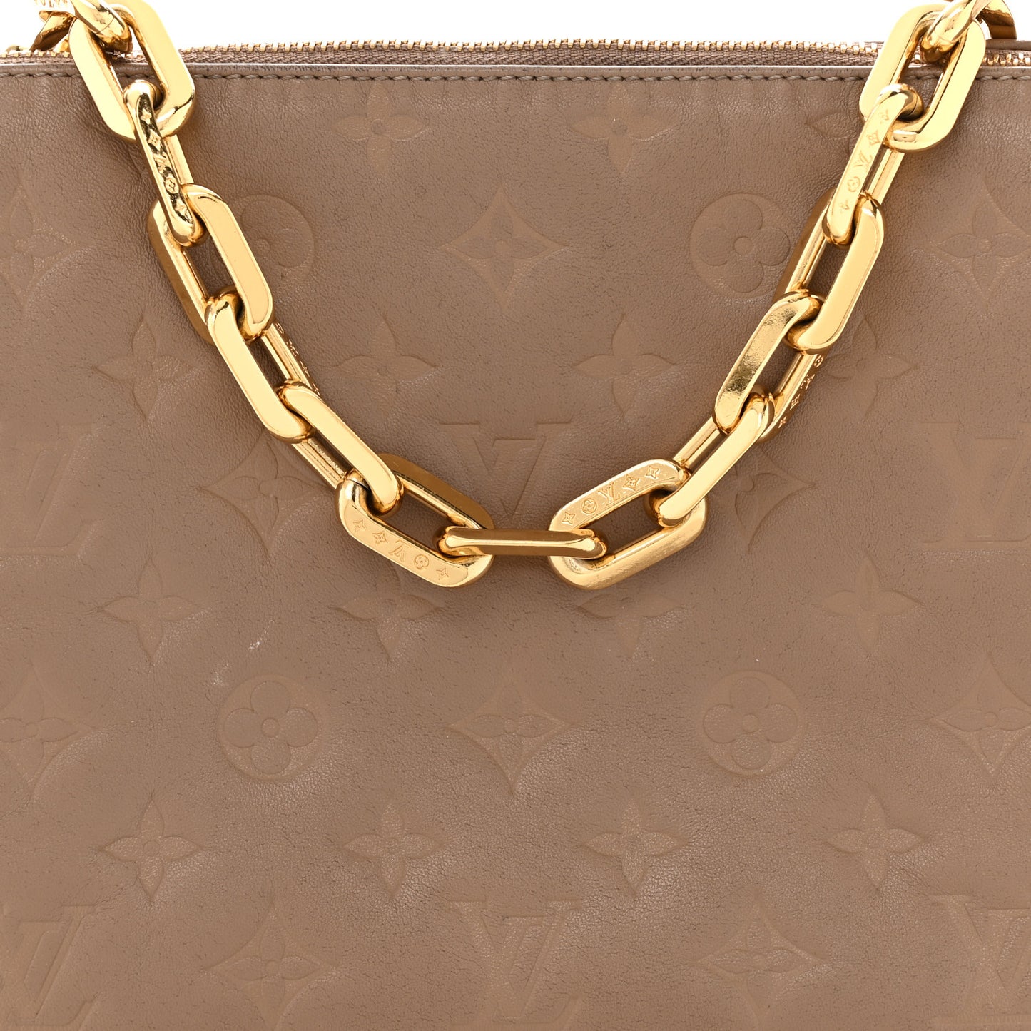 Lambskin Embossed Monogram Coussin PM Taupe