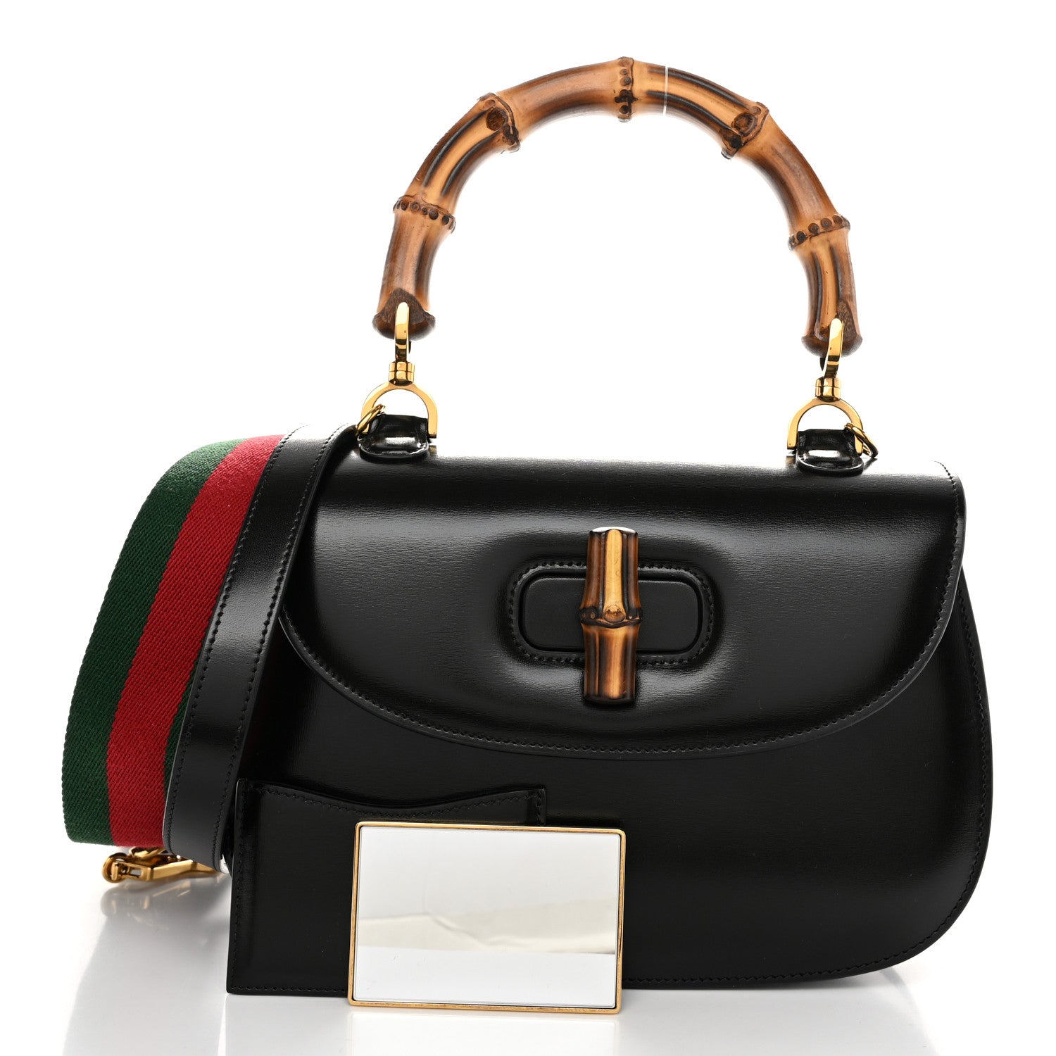 Gucci Boarded Dyana Lux Calfskin Web Medium Bamboo 1947 Top Handle Bag Black 3 of 11