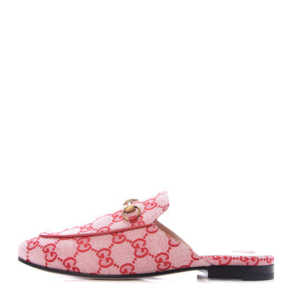Gucci Canvas GG Monogram Horsebit Womens Princetown Slippers 37 Gardenia Hibiscus Red 1 of 10