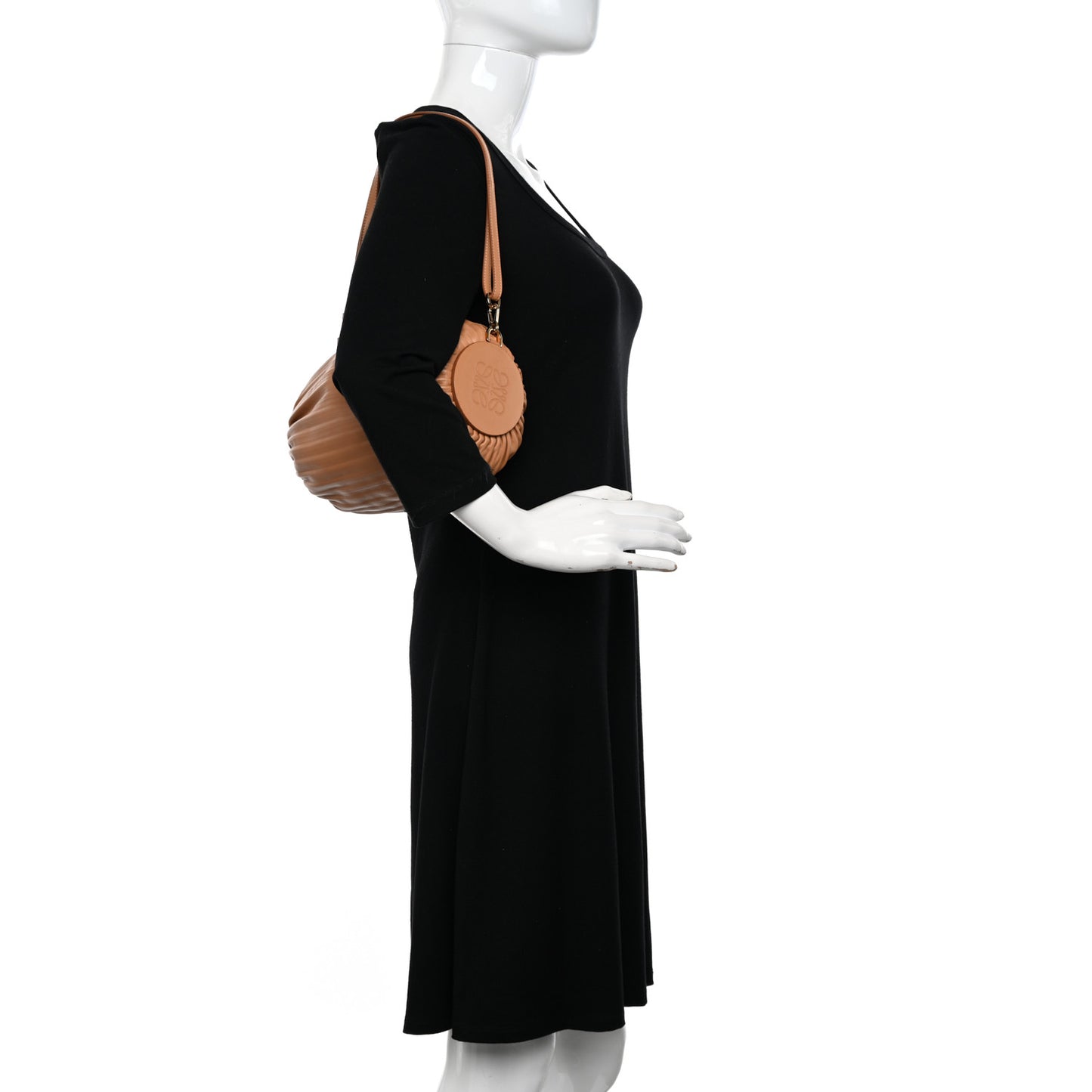 Lambskin Pleated Bracelet Pouch Shoulder Bag Warm Desert