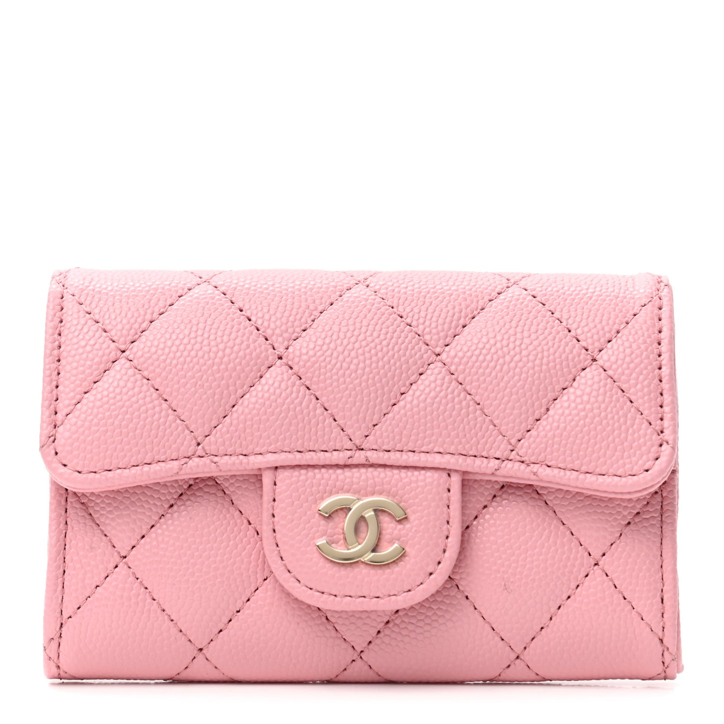 Caviar Quilted Flap Card Holder Wallet Light Pink